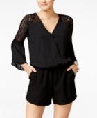 Bcx Juniors' Lace-inset Wrap-front Romper