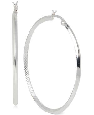 Touch Of Silver Thin Hoop Earrings In Silver-plated Brass