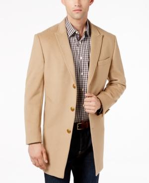 Tallia Men's Slim-fit Camel Peak-lapel Overcoat