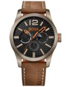 Boss Orange Men's Chronograph Paris Brown Nubuck Leather Strap Watch 47mm 1513240