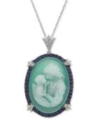 Green Agate, Sapphire (1/2 Ct. T.w.) & Diamond (1/10 Ct. T.w.) Mother & Child Cameo 18 Pendant Necklace In Sterling Silver