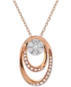 Diamond Double Oval Cluster Adjustable Pendant Necklace (1/4 Ct. T.w.) In 14k Rose & White Gold