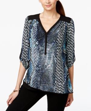 Alfani Petite Combo-print Layered-hem Top, Only At Macy's