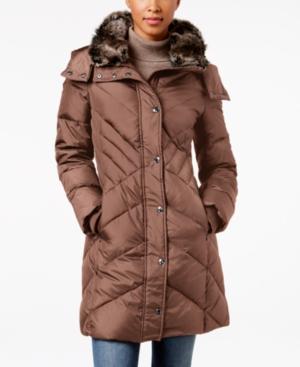 London Fog Faux-fur-trim Hooded Down Puffer Coat