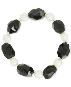 Onyx (90 Ct. T.w.) And Cultured Freshwater Pearl (8mm) Stretch Bracelet