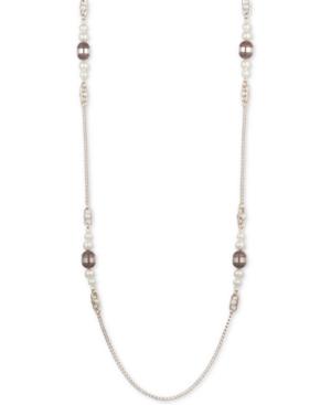 Dkny Gold-tone Colored Stone & Imitation Pearl 42 Strand Necklace, Created For Macy's