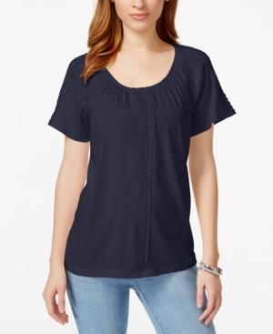 Karen Scott Petite Crochet-inset Top, Only At Macy's