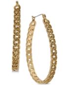 Lucky Brand Gold-tone Pave Chain Hoop Earrings