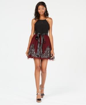 Blondie Nites Juniors' Colorblocked Glitter-embellished Dress