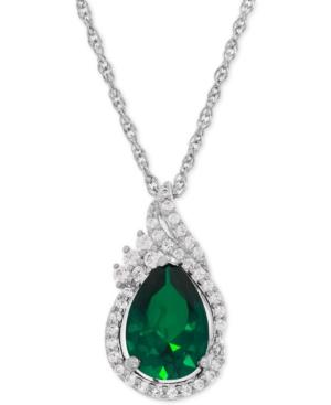 Lab-created Emerald (1-3/4 Ct. T.w.) And White Sapphire (1/4 Ct. T.w.) Teardrop Pendant Necklace In Sterling Silver