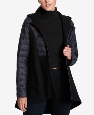 Dkny Sport Mixed Media Hooded Swing Coat
