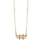 Gold-tone Simulated Pearl Pink Porcelain Rose Necklace 16 Adj.