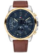 Tommy Hilfiger Men's Brown Leather Strap Watch 46mm, Created For Macy's