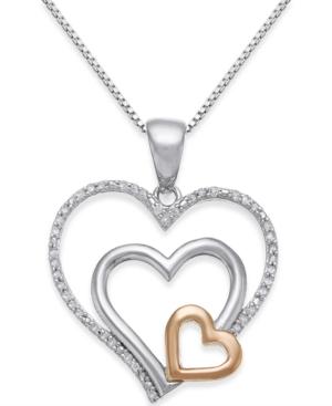 Diamond Nested Heart Pendant Necklace (1/10 Ct. T.w.) In Sterling Silver And 14k Gold