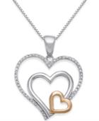 Diamond Nested Heart Pendant Necklace (1/10 Ct. T.w.) In Sterling Silver And 14k Gold