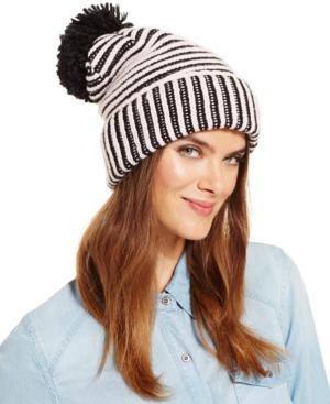 Kate Spade New York Plaited Rib Striped Cuff Hat With Pom
