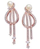Danori Rose Gold-tone Pave & Imitation Pearl Drop Earrings, Created For Macy's