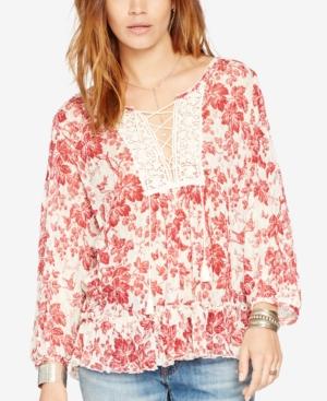 Denim & Supply Ralph Lauren Floral-print Mesh Peasant Top