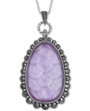 Genevieve & Grace Lavender Jade Doublet (1 Ct. T.w.) And Marcasite Pendant Necklace In Sterling Silver