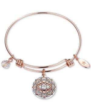 Unwritten Two-tone Crystal Evil Eye Bangle Bracelet In Rose Gold-tone & Stainless Steel