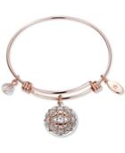Unwritten Two-tone Crystal Evil Eye Bangle Bracelet In Rose Gold-tone & Stainless Steel