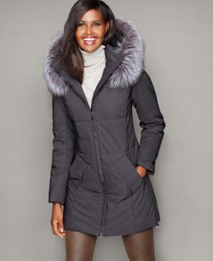 The Fur Vault Fox-fur-hood Quilted Puffer Coat