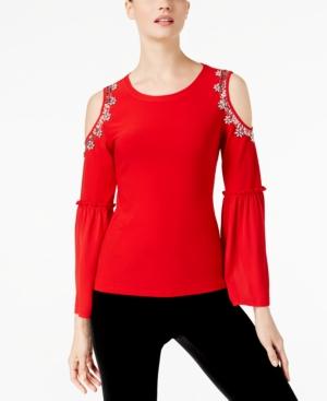 Inc International Concepts Rhinestone-trim Bell-sleeve Top, Created For Macy's