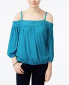 Bcx Juniors' Crochet-trim Off-the-shoulder Peasant Top