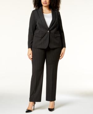 Tahari Asl Plus Size Pinstriped One-button Pantsuit
