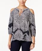 Inc International Concepts Petite Printed Cold-shoulder Peasant Top, Only At Macy's