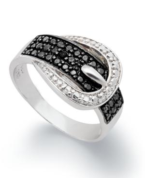 Victoria Townsend Sterling Silver Ring, Black Diamond (1/4 Ct. T.w.) And White Diamond Accent Buckle Ring