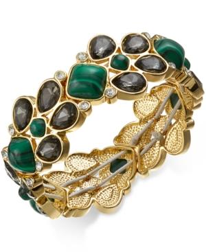 Charter Club Gold-tone Green Stone And Crystal Stretch Bracelet, Only At Macy's