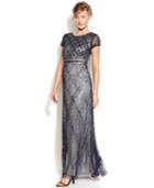 Adrianna Papell Cap-sleeve Beaded Illusion Gown