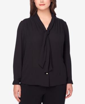 Tahari Asl Plus Size Georgette Tie-neck Blouse