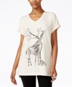 Style & Co. Giraffe Graphic Short-sleeve Sweatshirt, Only At Macy's