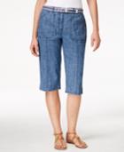 Karen Scott Chambray Belted Skimmer Shorts, Only At Macy's