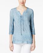 Style & Co. Lace Up Burnout Top, Only At Macy's