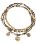 Kenneth Cole New York Gold-tone Beaded Disc Multi-layer Stretch Bracelet