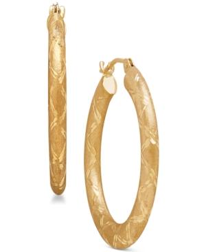 Textured Design Hoop Earrings In 14k Gold