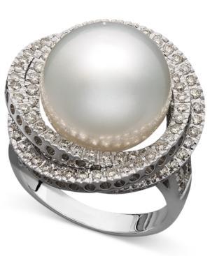 14k White Gold Ring, Cultured South Sea Pearl (13mm) And Diamond (1 Ct. T.w.) Ring