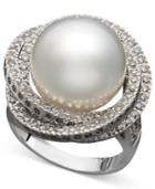 14k White Gold Ring, Cultured South Sea Pearl (13mm) And Diamond (1 Ct. T.w.) Ring