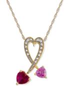 Lab-created Multi-gemstone 18 Heart Pendant Necklace (1-3/8 Ct. T.w.) In 14k Gold-plated Sterling Silver