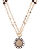 Lonna & Lilly Gold-tone Scallop Finish Coin 36 Pendant Necklace
