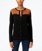 August Silk Faux-suede-trim Cardigan