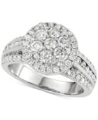 Diamond Cluster Multi-row Engagement Ring (1-1/2 Ct. T.w.) In 14k White Gold