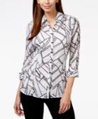 Jm Collection Tab-sleeve Printed Shirt, Only At Macy's
