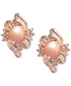 Pink Cultured Freshwater Pearl (6-1/2 Mm) & Diamond (1/2 Ct. T.w.) Stud Earrings In 14k Rose Gold