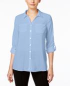 Ny Collection Petite Windowpane Utility Shirt