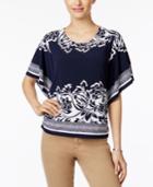 Jm Collection Mixed-print Butterfly-sleeve Top, Only At Macy's