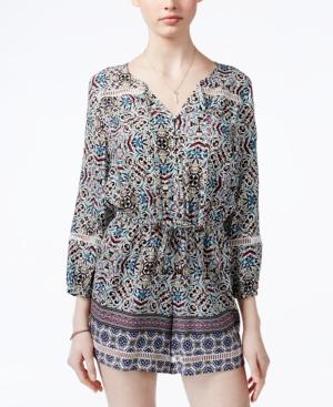 American Rag Three-quarter-sleeve Printed Romper, Only At Macy's